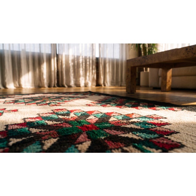 1930s Multicolor Diamond Antique American Hooked Rug Hand Knotted 2'4"x 3'8" Wool Carpet For Sale - Image 9 of 9