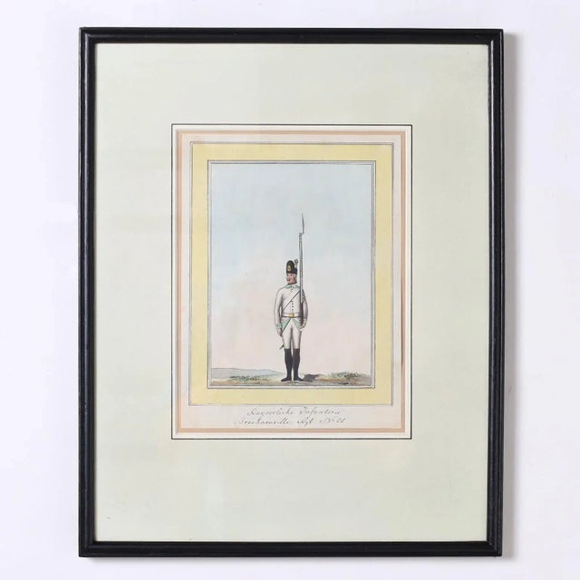 Early 19th Century Set of Three Antique Watercolors of Austrian Military Uniforms For Sale - Image 5 of 11