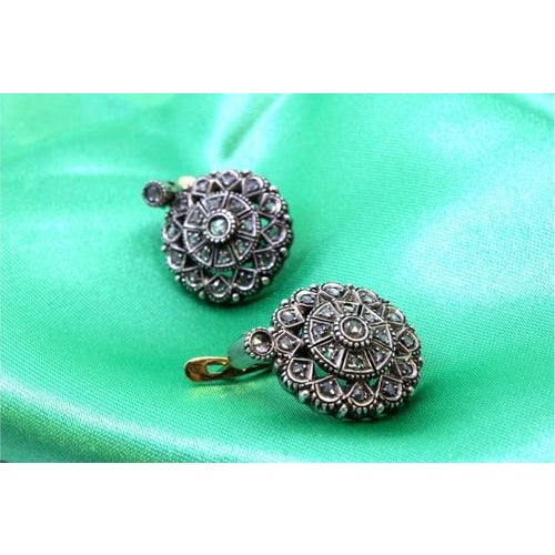 Circular Gold and Silver Earrings with Diamond Chips, Set of 2 For Sale - Image 6 of 7