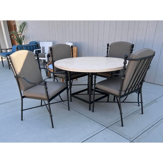 2010s Michael Taylor Outdoor Dining Table With Natural Stone Top For Sale - Image 5 of 6