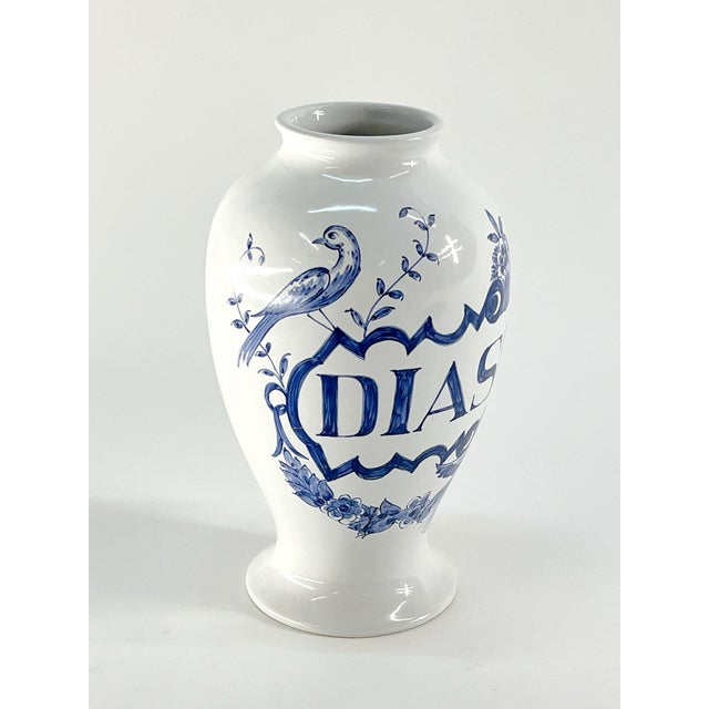 1980s Vintage 1989 Lilly Pharmaceutical Blue and White Ceramic "Diascord" Apothecary Jar For Sale - Image 5 of 9