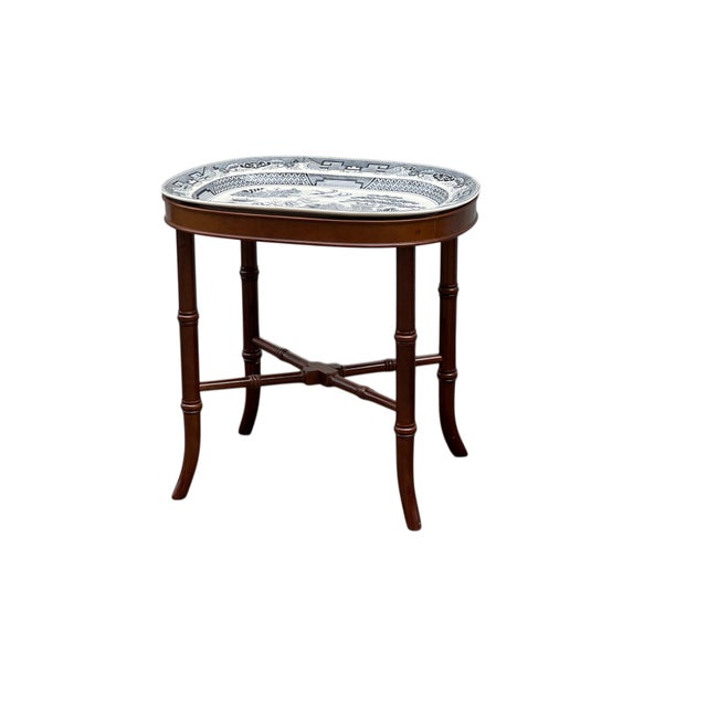 1980s Chinoiserie Platter on Faux Bamboo Stand For Sale - Image 12 of 16