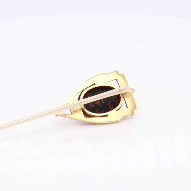 Antique Signed Brassler & Co. Art Deco 14k Gold & Bloodstone Cabochon Stickpin For Sale - Image 15 of 15