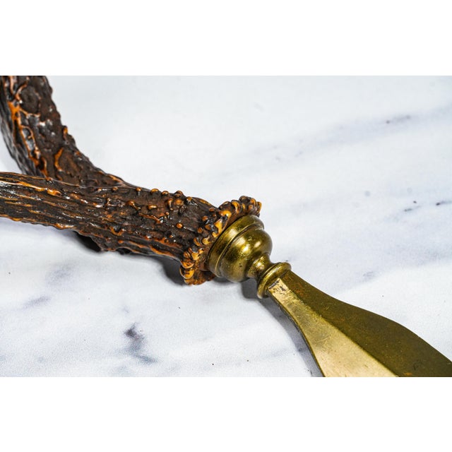 Impressive Large Antler Brass Desk Letter Opener Rustic Home Office Decor For Sale - Image 12 of 12