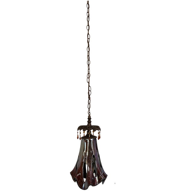 Art Glass Reddish Brown Fazzoletto Stretched Loop Shade Pendant Light For Sale - Image 11 of 18