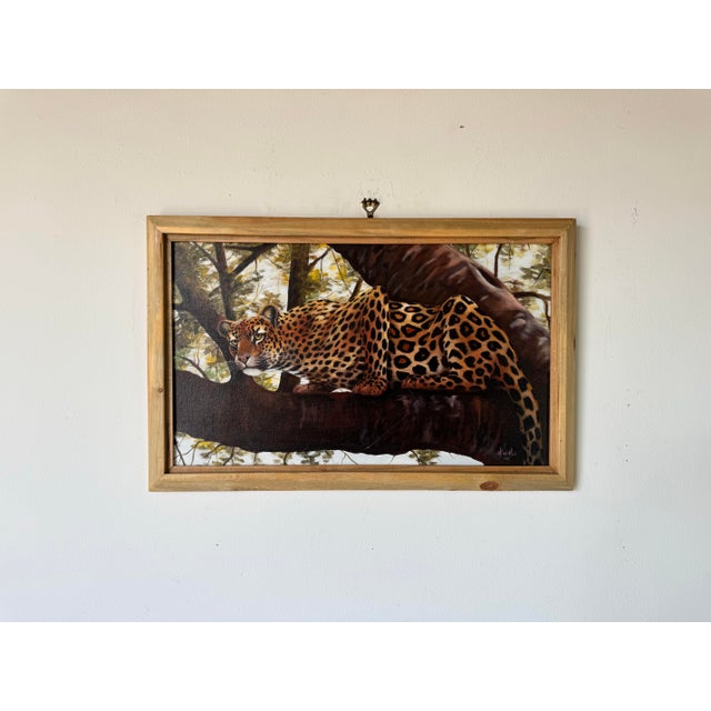 Impressionist Vintage H.W.Hill Wildlife - Tiger on Tree Landscape Oil on Canvas Painting, Framed For Sale - Image 3 of 11