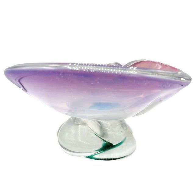 Mid 20th Century Murano Peacock Art Glass Pedestal Ashtray W/ Pink Pastel Swirl For Sale - Image 9 of 10