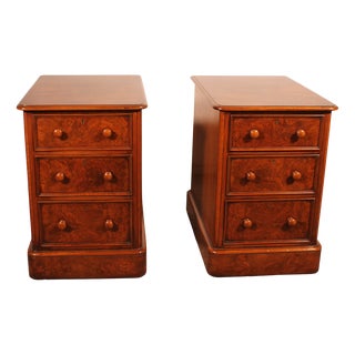 19th Century Walnut and Burl Walnut Bedside Tables, Set of 2 For Sale