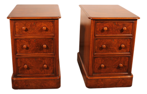 19th Century Walnut and Burl Walnut Bedside Tables, Set of 2