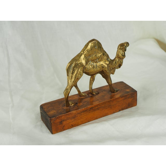 1990s Late 20th Century Moroccan Brass Camel on Wooden Display Stand For Sale - Image 5 of 9