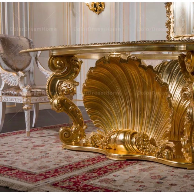 Maison Velour Imperial Shell Baroque Dining Set – Table & 6 Chairs For Sale In Los Angeles - Image 6 of 7