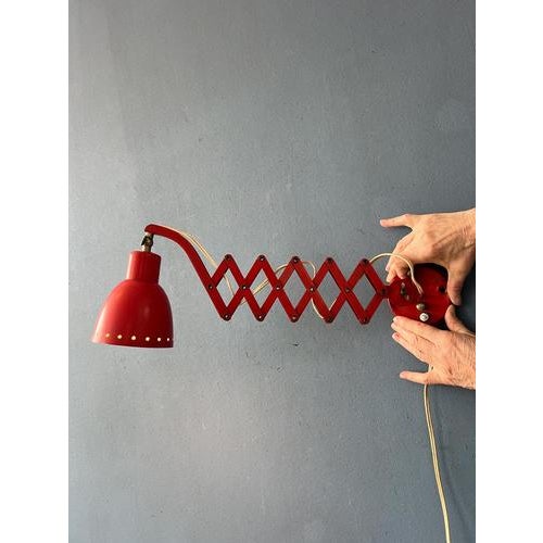 Mid-Century Modern Red Hala Scissor Wall Lamp For Sale - Image 4 of 13