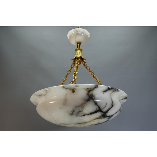 French Art Deco Black Veined Alabaster and Bronze Pendant Light, 1920s For Sale - Image 16 of 18