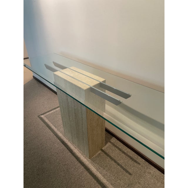 Artedi Vintage Travertine and Chrome Console Table For Sale - Image 4 of 4