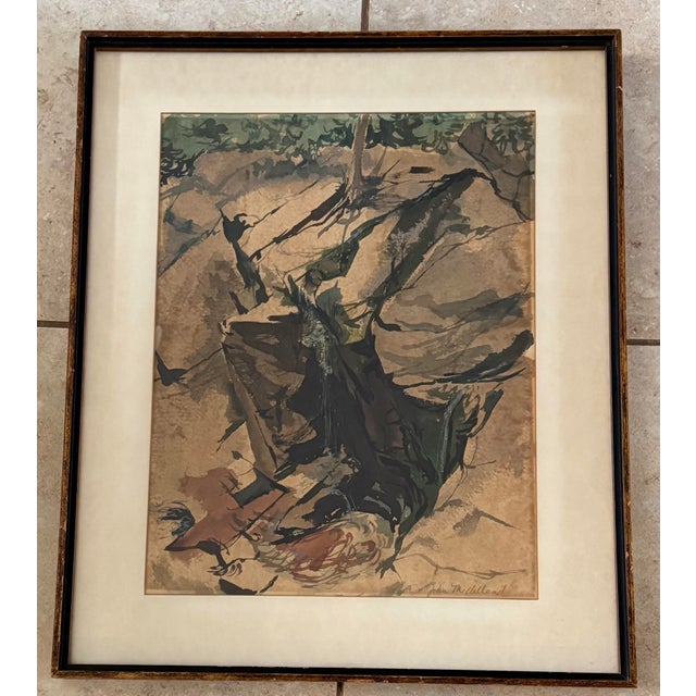Striking abstract landscape by American artist John McClelland, depicting an evocative, heavily abstracted landscape with...