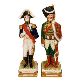 Napoleonic Polychrome Porcelain Statuettes, 1800s, Set of 2 For Sale