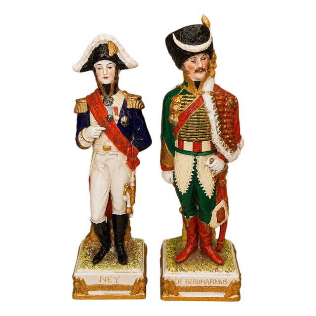 Napoleonic Polychrome Porcelain Statuettes, 1800s, Set of 2 For Sale