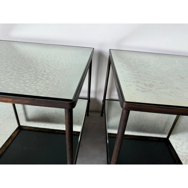 Hollywood Regency Two - Tier Bronze & Mirror Glass Top Side - Coffee Tables - A Pair/ Sold For Sale In Miami - Image 6 of 12