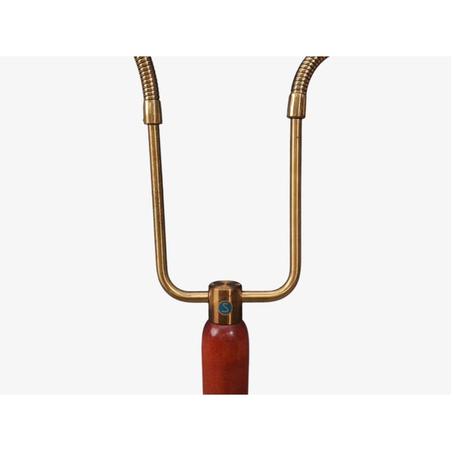 Tan 1950s Mid Century Modern, Double Light Floor Lamp, Wood, Brass, Fabric For Sale - Image 8 of 12