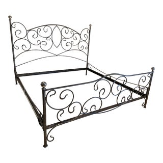 Gorgeous Vintage French Design Handcrafted Distressed Silver King Size Bed Frame For Sale
