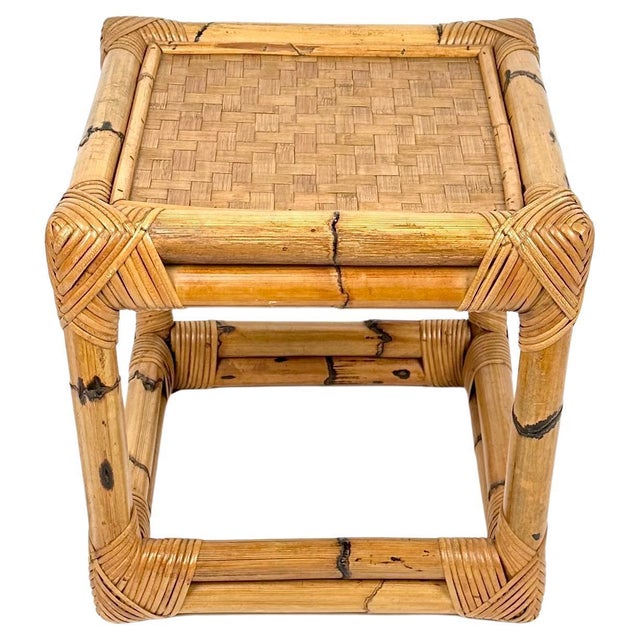 Mid-Century Modern Mid-Century Italian Cube Side Table in Bamboo and Rattan, 1970s For Sale - Image 3 of 16