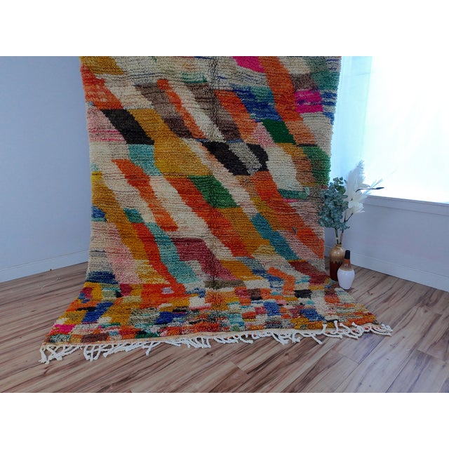 Handmade Moroccan Boujaad Rug, Rainbow Diagonal Chevron, 9' X 6'4" For Sale In Boston - Image 6 of 16