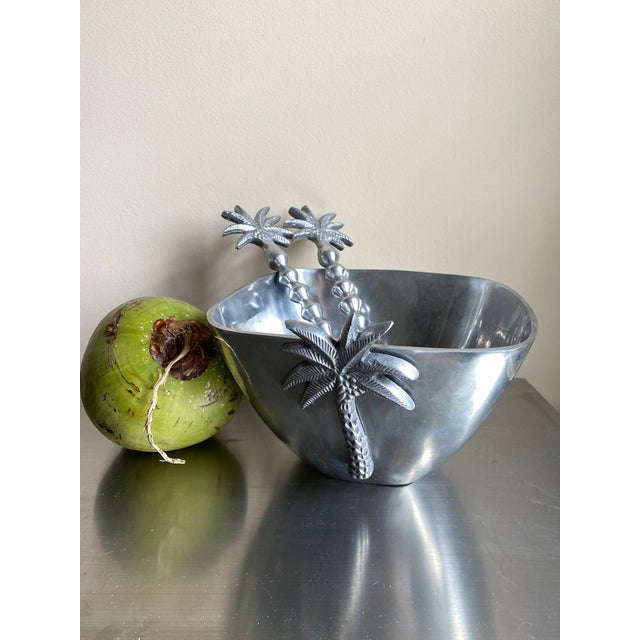 Contemporary Palm Tree Pewter Salad Bowl & Servers Chairish