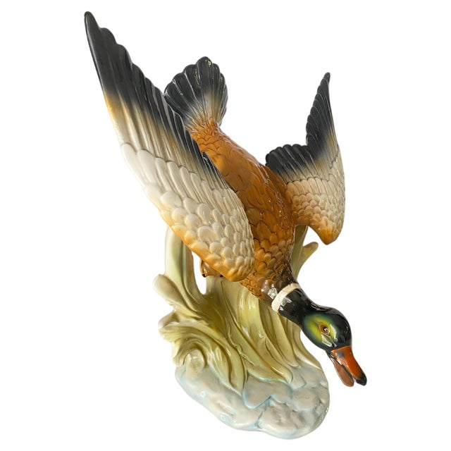 Large Ceramic Flying Duck in the Style of Delphin Massier Brown, 20th Century For Sale