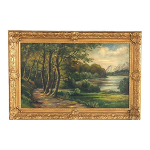 Antique Hudson River School Oil on Canvas Landscape Signed C1900