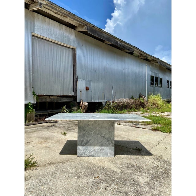 Italian Italian White and Grey Marble Stone Dining Table For Sale - Image 3 of 13