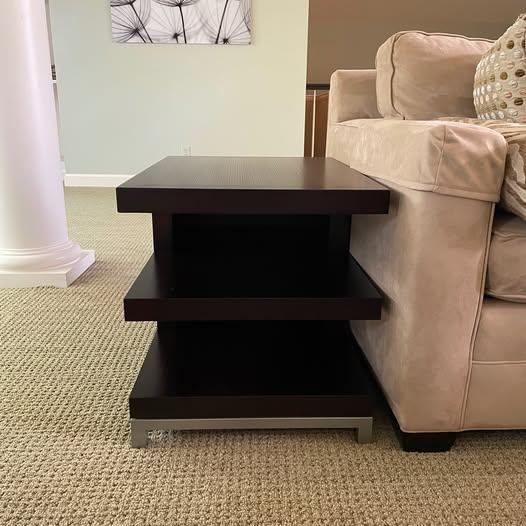 Wood Stunning Minimalist Three Tiered Rectangle End/Side Tables For Sale - Image 7 of 18
