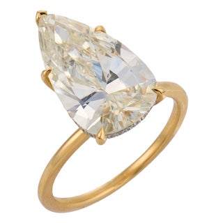 Mid 20th Century Gia 5.19 Carat Pear Shape Diamond 18k Yellow Gold Engagement Ring, Size 7 For Sale