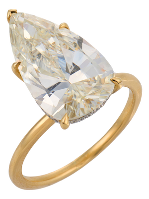 Mid 20th Century Gia 5.19 Carat Pear Shape Diamond 18k Yellow Gold Engagement Ring, Size 7