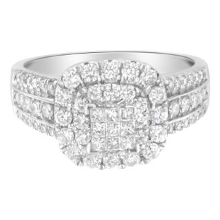 14K White Gold Diamond Vintage Ring (1 cttw, H-I Color, I1-I2 Clarity) - Size 7 EVS1010 For Sale