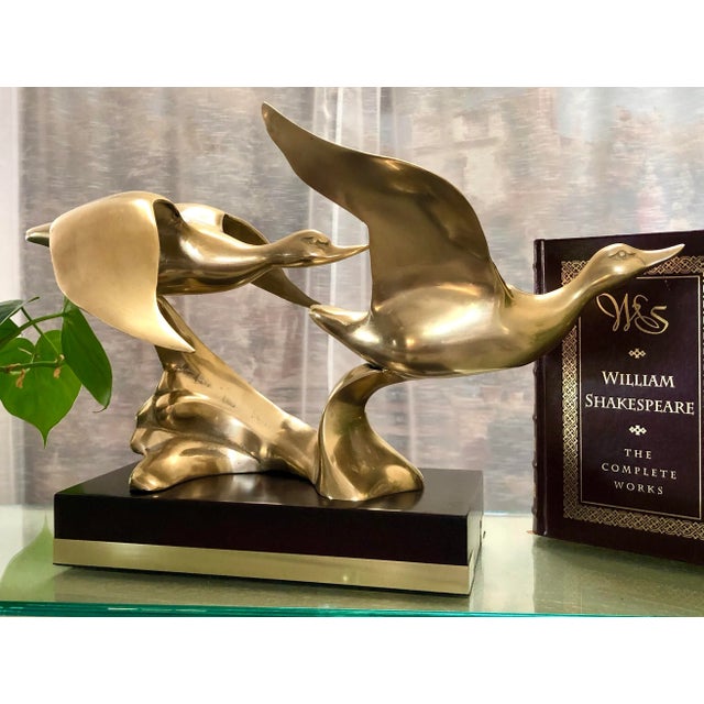 Mid-Century Modern Brass Duck Statue Vintage Mid Century Modern Nautical Beach Duck Figure For Sale - Image 3 of 7