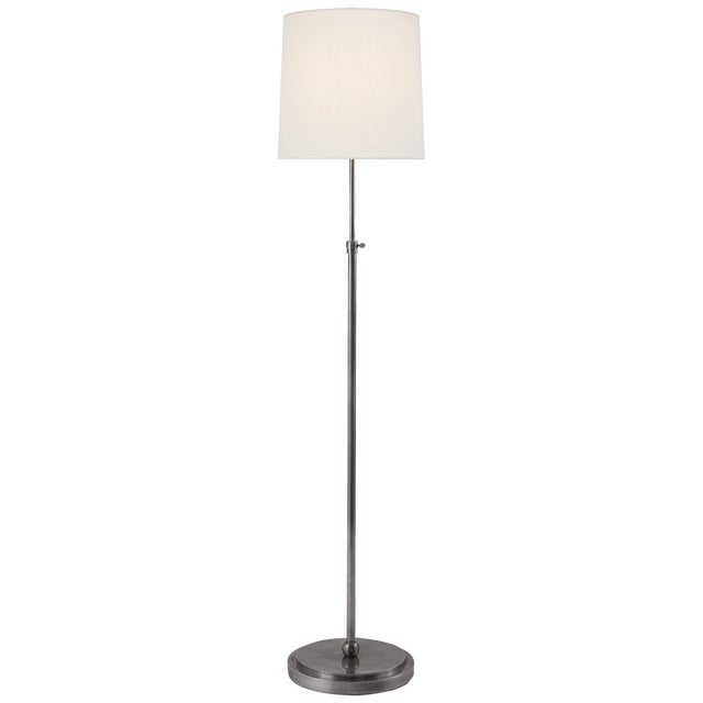 Modern Thomas O'Brien by Visual Comfort Signature Bryant Floor Lamp in Antique Silver with Linen Shade For Sale - Image 3 of 3