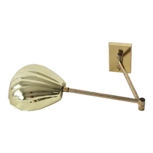 Vintage Mid Century Brass Swing Arm Wall Lamp Clam Shell Shade Detail