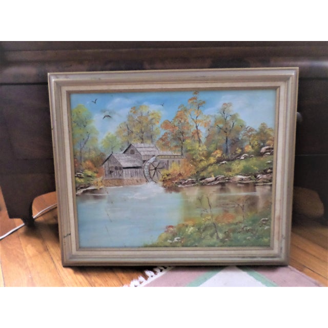Mid 20th Century Rustic Landscape with Mill and Stream Oil Painting, Framed For Sale - Image 10 of 10