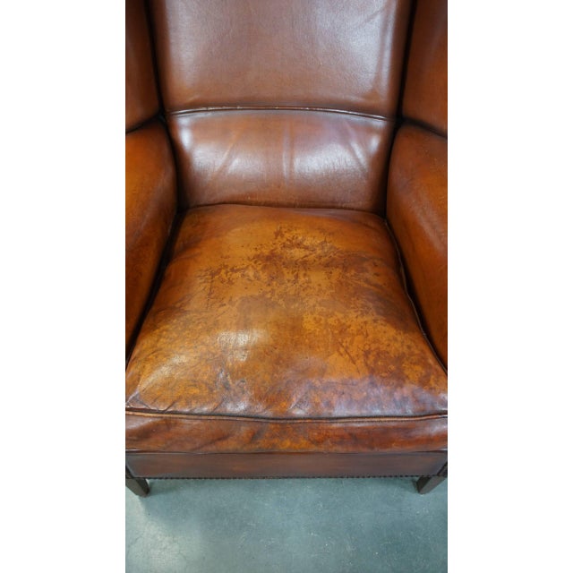 Warm Color Leather Wing Chair For Sale - Image 6 of 12