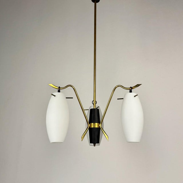 Mid-Century Modern Italian Pendant Lamp in the style of Stilnovo, 1950s For Sale - Image 3 of 10