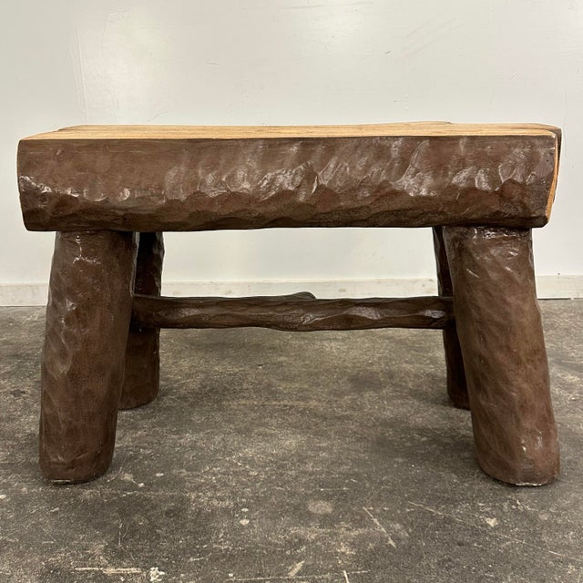 This is a faux bois (false wood) style console table or bench made of sculpted plaster to look like and mimic organic...