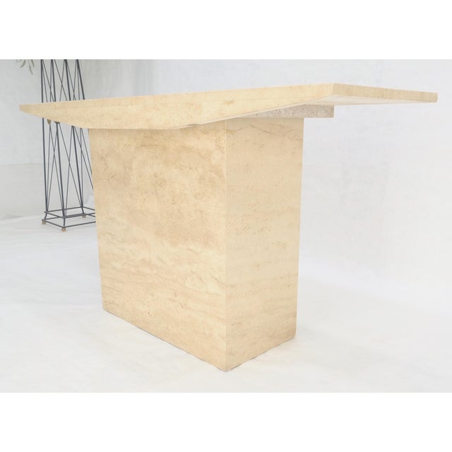 Italian Mid Century Modern Single Pedestal Travertine Console Sofa Table MINT For Sale - Image 6 of 14