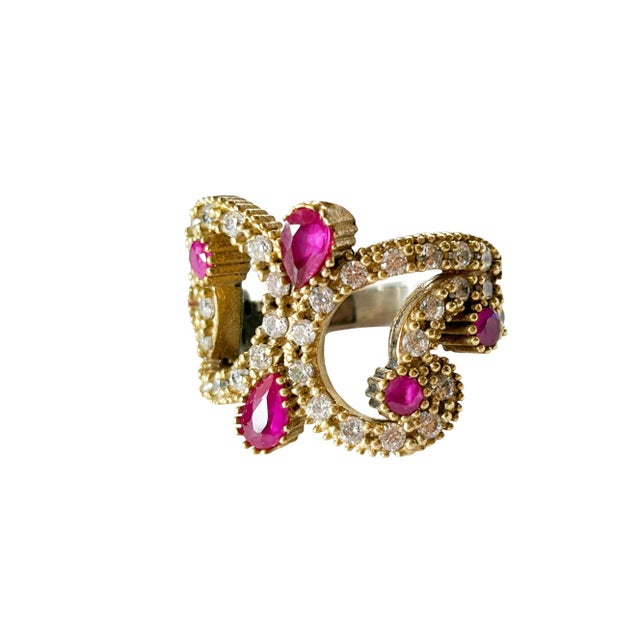 1960s Vintage Sterling Silver Ring W/Natural Ruby and Diamond Size 4 For Sale - Image 5 of 12