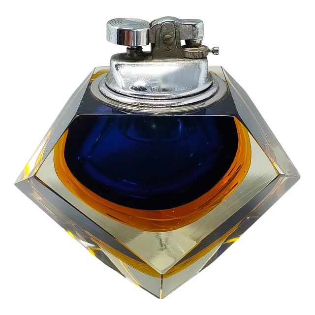 Vintage Blue Table Lighter in Murano Sommerso Glass by Flavio Poli for Seguso, 1960s For Sale