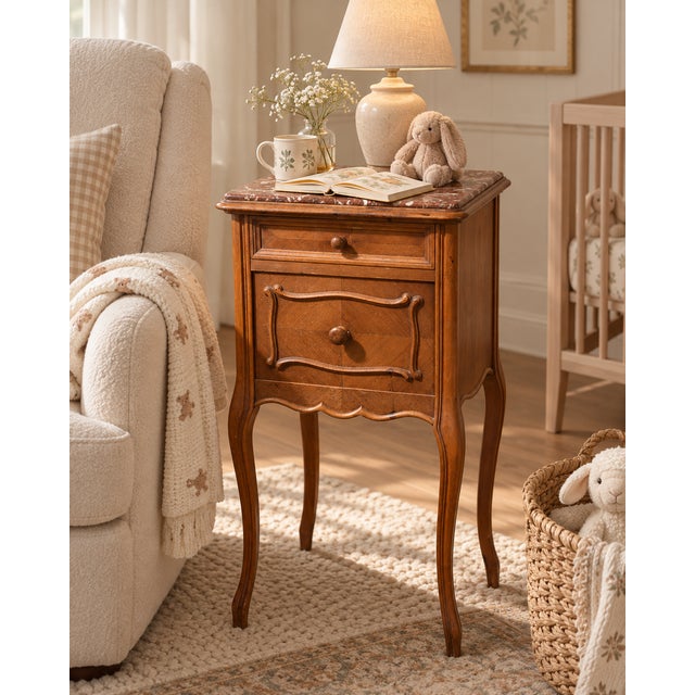 A little French formality, but still very easy to live with. This antique Louis XVI–style nightstand pairs a refined wood...