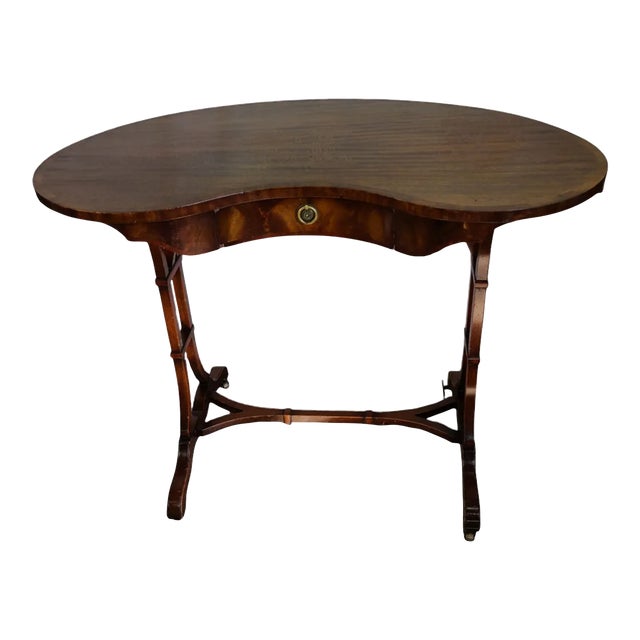 1920s Antique Tibbenham English High Quality Sheraton Style Kidney Mahogany Desk Table For Sale