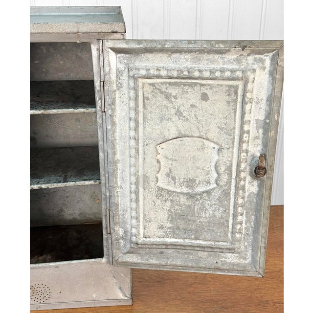 Silver Antique Farmhouse Tin Metal Bread & Cake Cabinet Cupboard For Sale - Image 8 of 13
