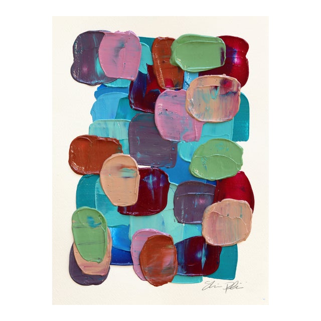 3.8 #1 - Original Impasto Colorful Textured Paint Abstract Art on Paper by Shiri Phillips For Sale