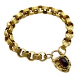 Early Victorian 14k Gold Padlock Heart Clasp Rolo Link Bracelet For Sale