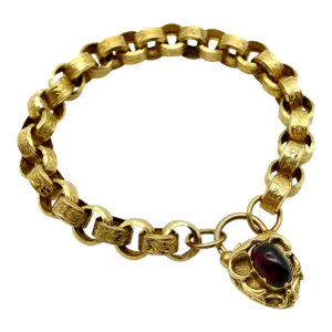 Early Victorian 14k Gold Padlock Heart Clasp Rolo Link Bracelet